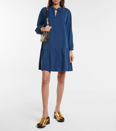 Apc Natalia V-neck Balloon-sleeve Mini Shift Dress In Indigo Delave