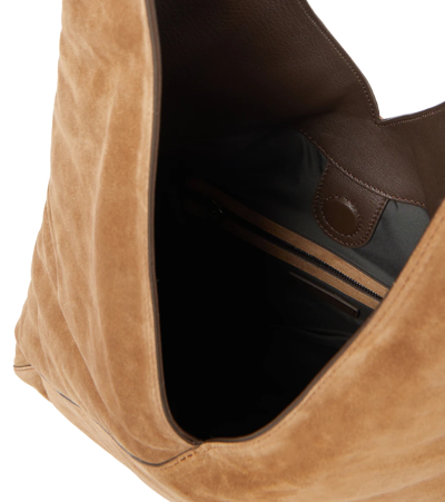 Shop Brunello Cucinelli Embellished Suede Shoulder Bag In Med Brown
