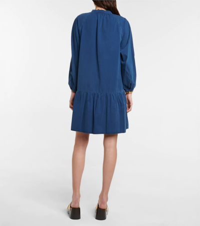 Apc Natalia V-neck Balloon-sleeve Mini Shift Dress In Indigo Delave