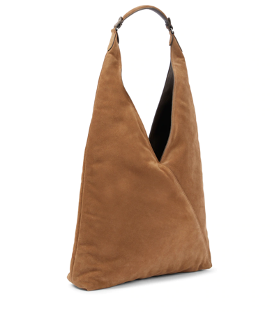 Shop Brunello Cucinelli Embellished Suede Shoulder Bag In Med Brown
