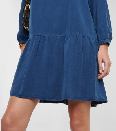 Apc Natalia V-neck Balloon-sleeve Mini Shift Dress In Indigo Delave