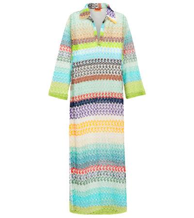 Shop Missoni Zig-zag Knit Kaftan In Green And Turquoise Multicolor