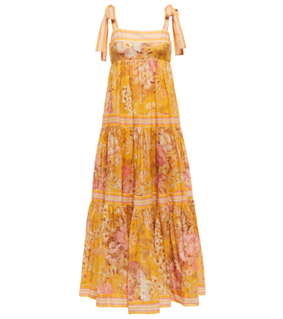 Shop Zimmermann Floral Cotton Maxi Dress In Mustard Floral