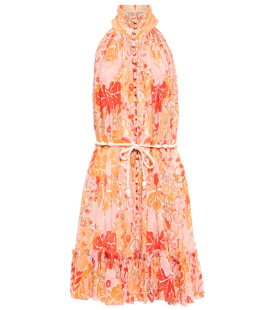 Shop Zimmermann Violet Printed Silk Minidress In Coral Floral