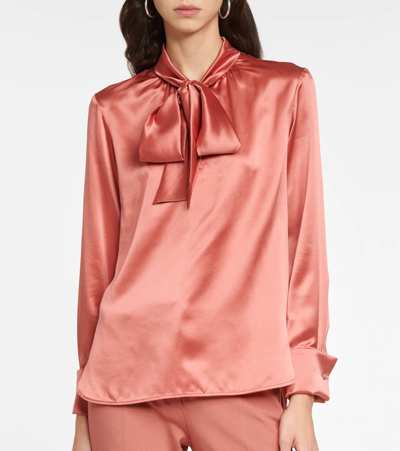 Shop Max Mara Tenebre Tie-neck Silk Blouse In Phard