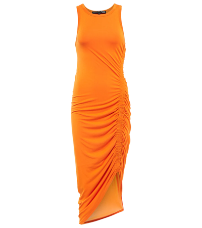 Shop Veronica Beard Haylee Ruched Jersey Midi Dress In Orange