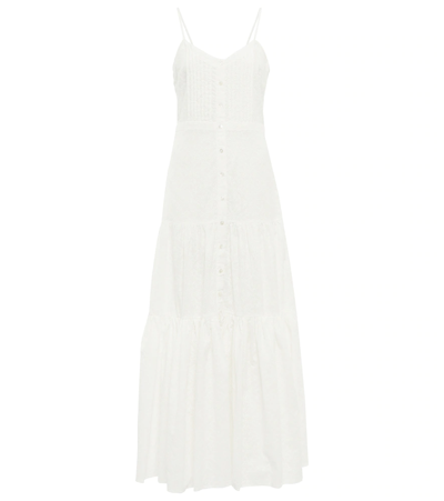 Shop Veronica Beard Alondra Embroidered Cotton Maxi Dress In Off-white