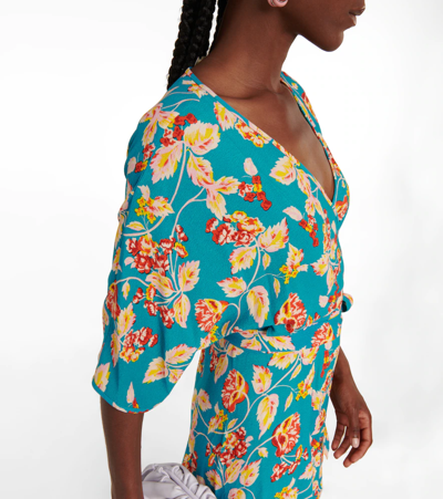 Shop Diane Von Furstenberg Eloise Asymmetric Wrap Dress In Birtwell Cloud Turq