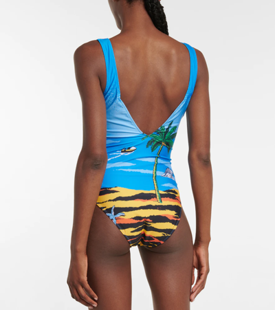 Shop Ganni Printed Swimsuit In Beach Cloisonne