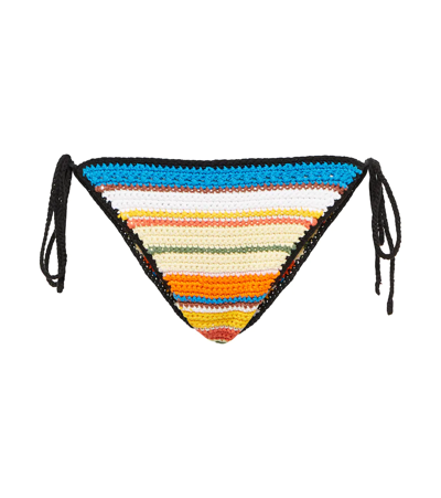 Shop Ganni Crochet Bikini Bottoms In Beach Stripe Multi