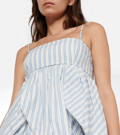 Shop Ganni Striped Cotton Top In Forever Blue