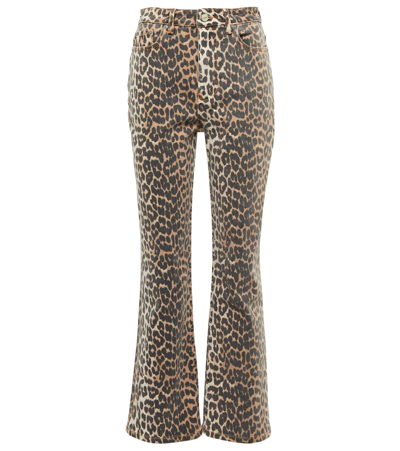 Shop Ganni Leopard-print High-rise Flared Jeans