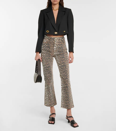 Shop Ganni Leopard-print High-rise Flared Jeans