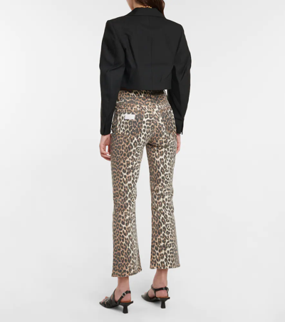 Shop Ganni Leopard-print High-rise Flared Jeans