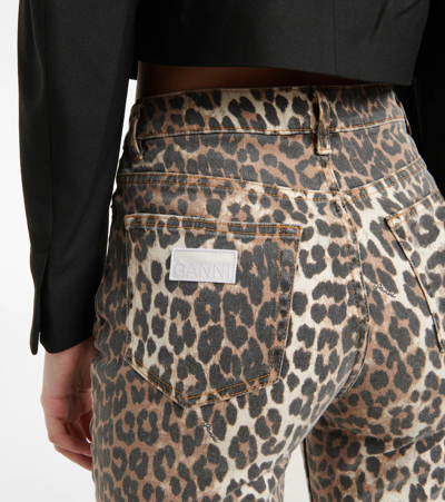 Shop Ganni Leopard-print High-rise Flared Jeans