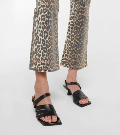 Shop Ganni Leopard-print High-rise Flared Jeans