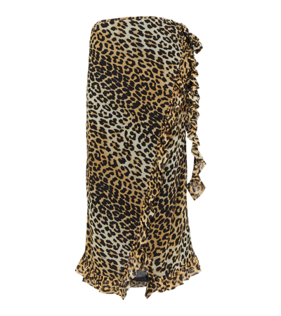 Shop Ganni Leopard-print Wrap Midi Skirt In Leopard Seedpearl