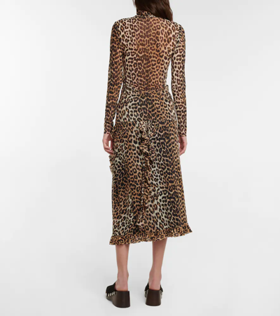 Shop Ganni Leopard-print High-neck Top In Leopard Seedpearl