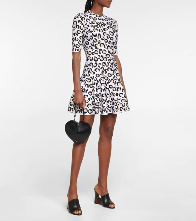 Shop Alaïa Leopard-print Minidress In Blanc Noir