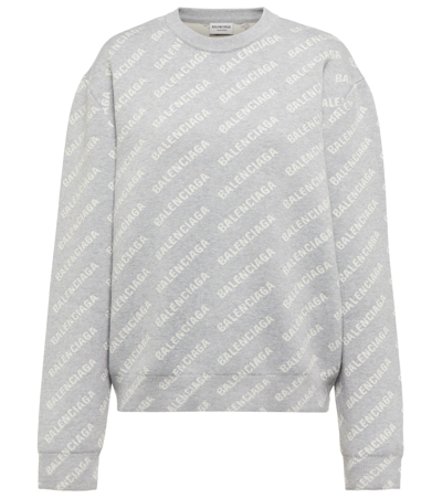 Shop Balenciaga Mini Allover Logo Cotton-blend Sweater In Grey/white