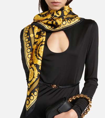 Shop Versace Barocco Silk Scarf In Black+gold