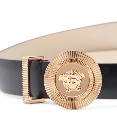 Shop Versace Medusa Biggie Leather Belt In Black- Gold