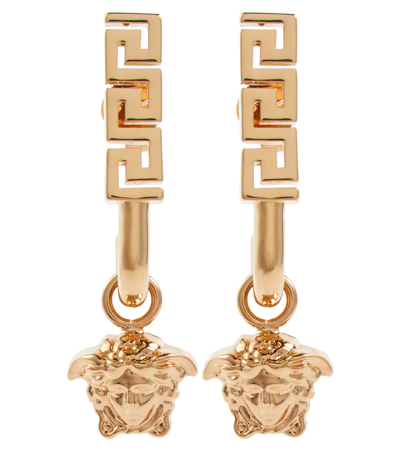 Shop Versace Medusa And Greca Earrings In  Gold