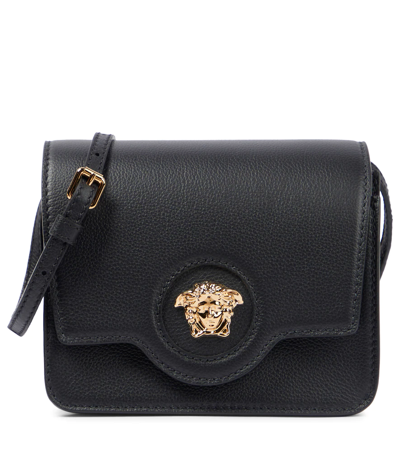 Shop Versace La Medusa Leather Shoulder Bag In Black- Gold