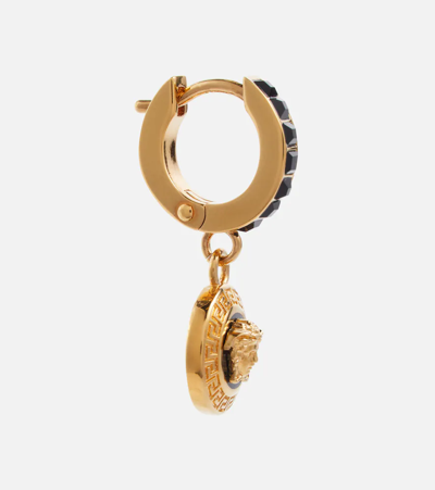 Shop Versace Medusa Embellished Earrings In  Gold-black