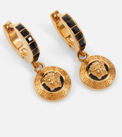Shop Versace Medusa Embellished Earrings In  Gold-black