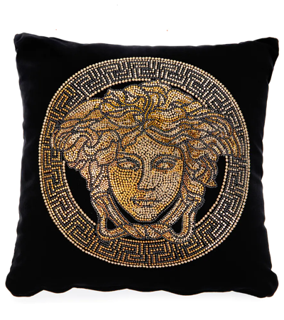 Shop Versace Medusa Embellished Cotton Cushion In Black