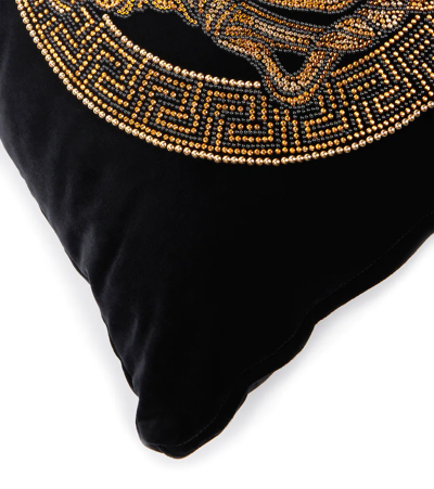 Shop Versace Medusa Embellished Cotton Cushion In Black