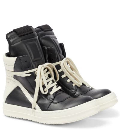 Rick Owens Geobasket Lace-up Leather High-top Trainers In Black/milk/milk