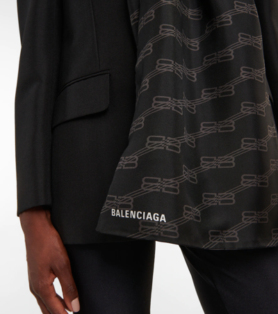 Shop Balenciaga Bb Monogram Silk Scarf In Black/medium Grey