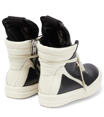 Shop Rick Owens Geobasket Leather High-top Sneakers In Black/milk/milk