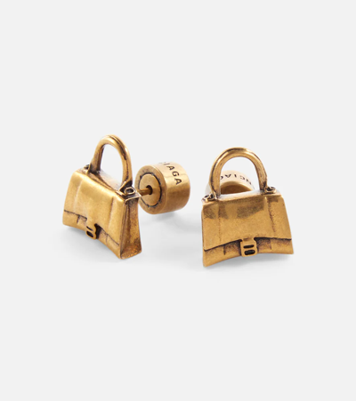 Shop Balenciaga Hourglass Earrings In Antique Gold