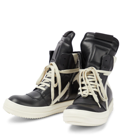 Shop Rick Owens Geobasket Leather High-top Sneakers In Black/milk/milk