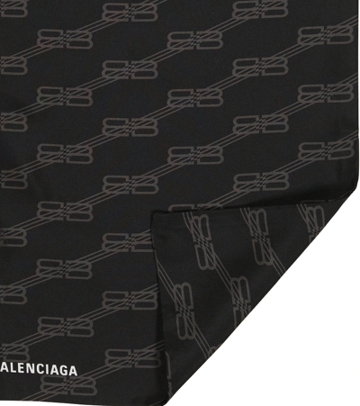 Shop Balenciaga Bb Monogram Silk Scarf In Black/medium Grey