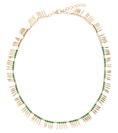 Shop Ileana Makri Grass Sunny 18kt Gold Necklace With Emeralds In 18k Yellow Gold