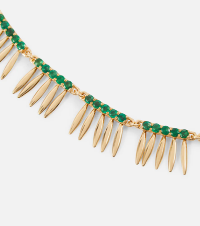 Shop Ileana Makri Grass Sunny 18kt Gold Necklace With Emeralds In 18k Yellow Gold