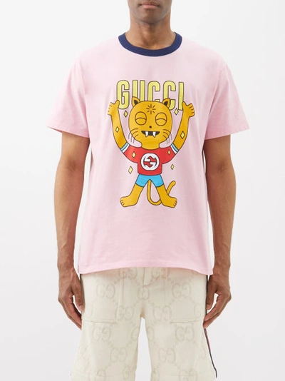 Gucci X Pablo Delcielo Tiger-print Cotton-jersey T-shirt In Pink | ModeSens