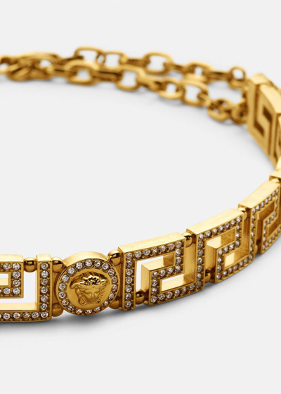 Shop Versace Crystal Medusa Greca Choker Necklace In Gold
