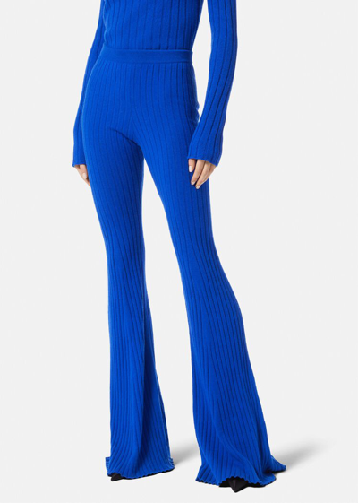 Shop Versace Ribbed Flared Trousers, Female, Blue, 44