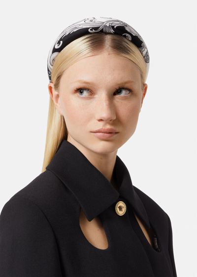 Shop Versace Silver Baroque Silk Headband, Female, White+print, One Size