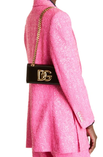 Shop Dolce & Gabbana Logo Polished Calfskin Crossbody Phone Case With Card Holder In 80999 Black