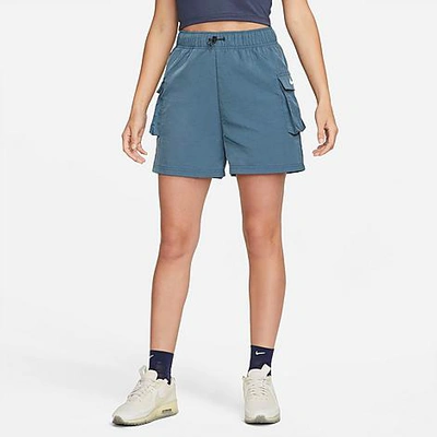 Shop Nike Women's Sportswear Essential Woven High-rise Shorts In Ash Green/white