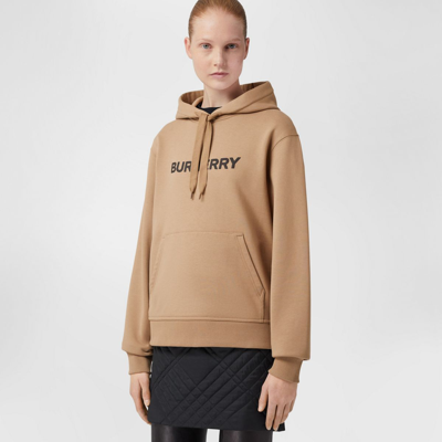 Shop Burberry Logo Cotton Hoodie In Camel
