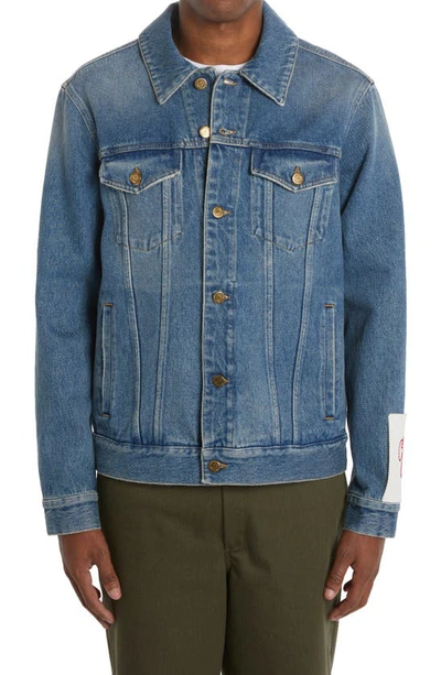 Shop Golden Goose Logo Patch Denim Jacket In Medium Blue