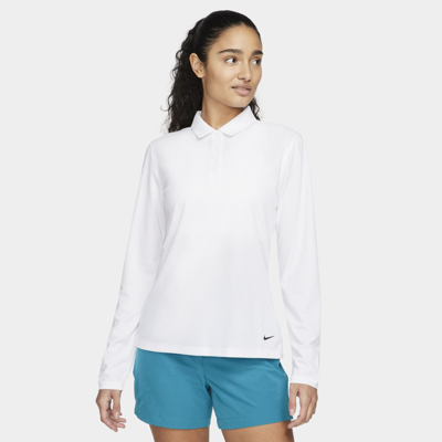 Shop Nike Women's Dri-fit Victory Long-sleeve Golf Polo In White