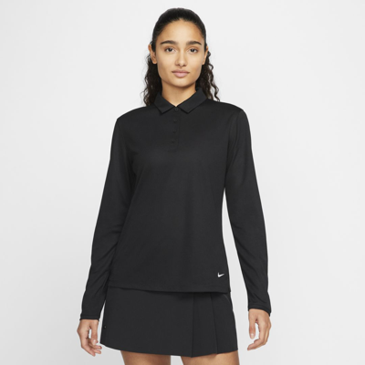 Shop Nike Women's Dri-fit Victory Long-sleeve Golf Polo In Black